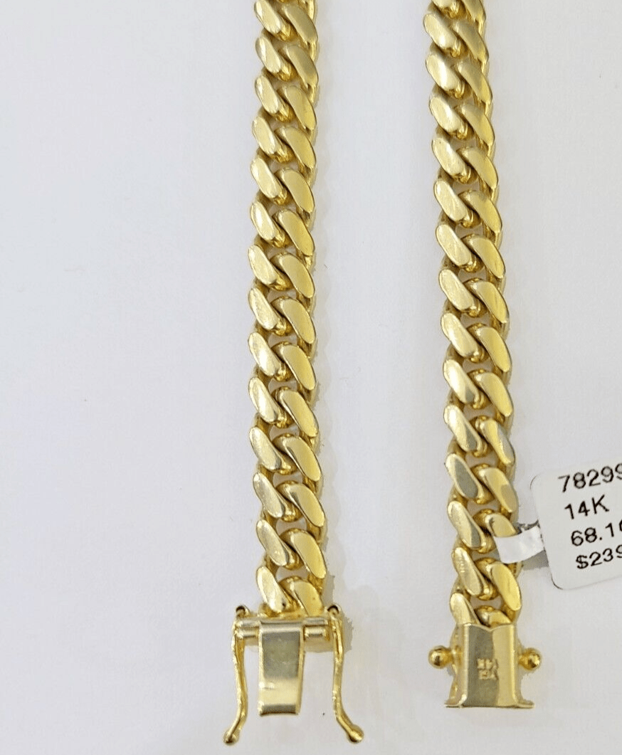 14k Gold Miami Cuban Link Chain Necklace 6mm 20" - 28 Inch SOLID 14 KT Men Women - Reva Jeweler