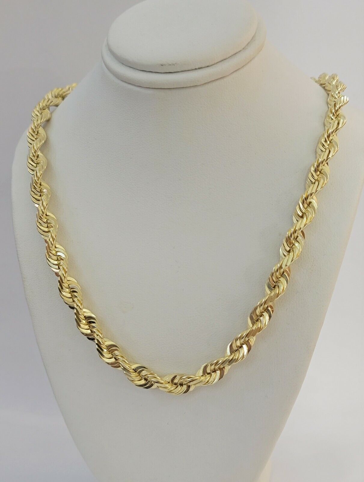 14k Gold Rope Chain 7mm 22 Inch Necklace Diamond Cuts Men's REAL 14 KT SOLID - Reva Jeweler