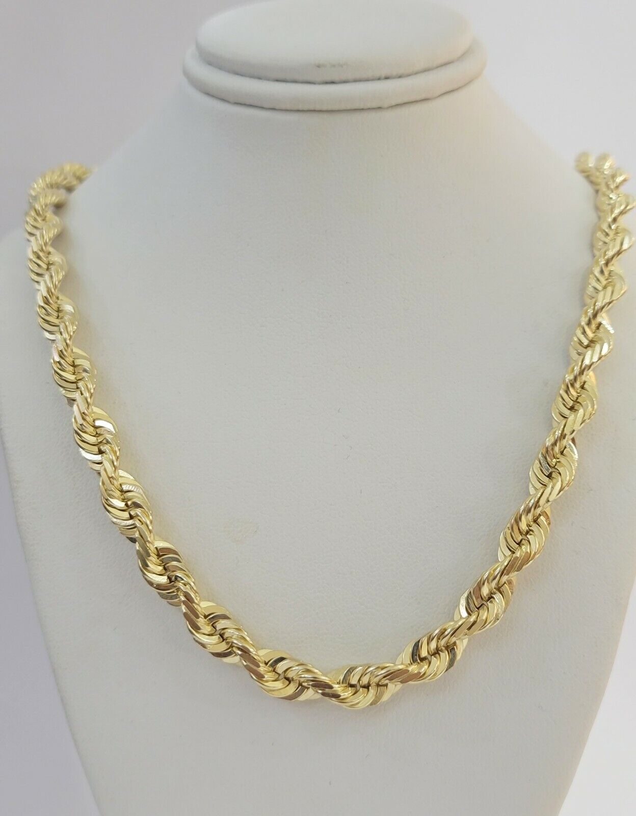 14k Gold Rope Chain 7mm 22 Inch Necklace Diamond Cuts Men's REAL 14 KT SOLID - Reva Jeweler