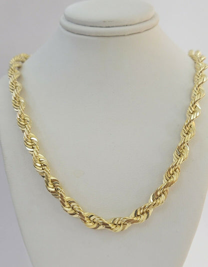 14k Gold Rope Chain 7mm 22 Inch Necklace Diamond Cuts Men's REAL 14 KT SOLID - Reva Jeweler