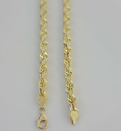 14k Gold Rope Chain 7mm 22 Inch Necklace Diamond Cuts Men's REAL 14 KT SOLID - Reva Jeweler