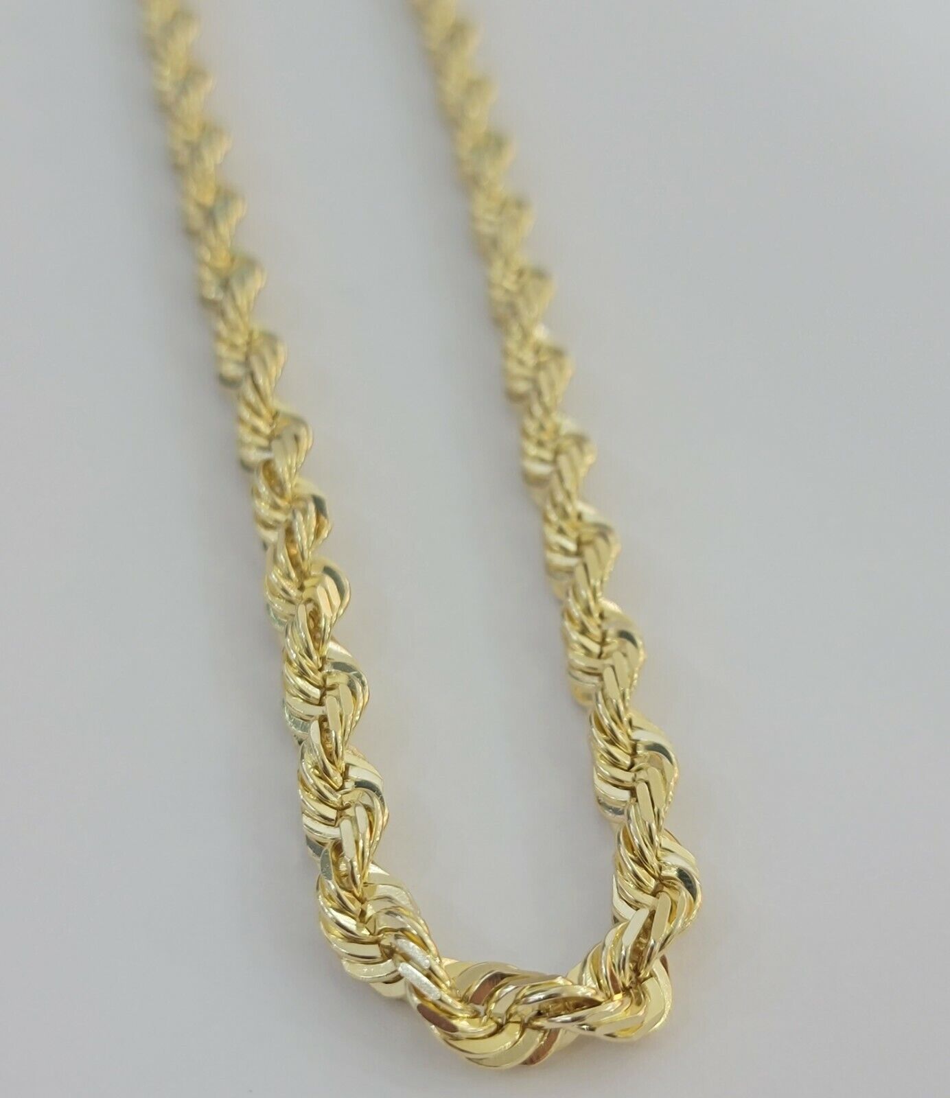 14k Gold Rope Chain 7mm 22 Inch Necklace Diamond Cuts Men's REAL 14 KT SOLID - Reva Jeweler