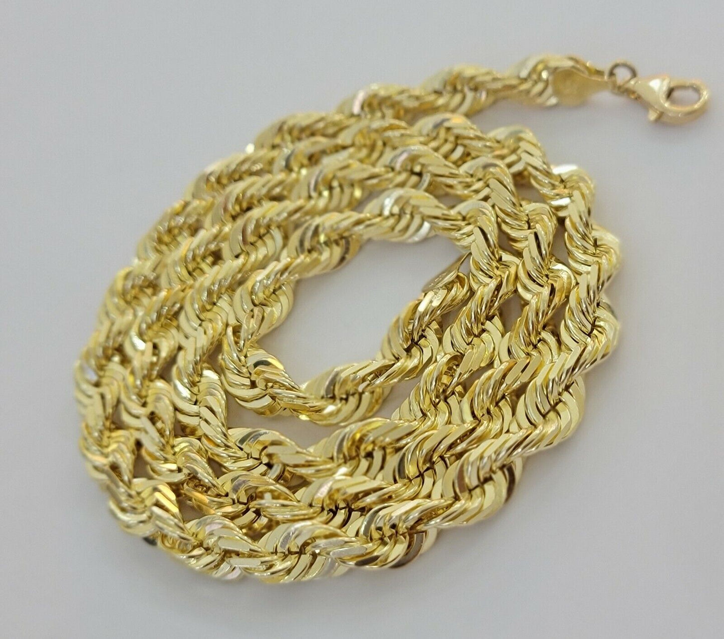 14k Gold Rope Chain 7mm 22 Inch Necklace Diamond Cuts Men's REAL 14 KT SOLID - Reva Jeweler
