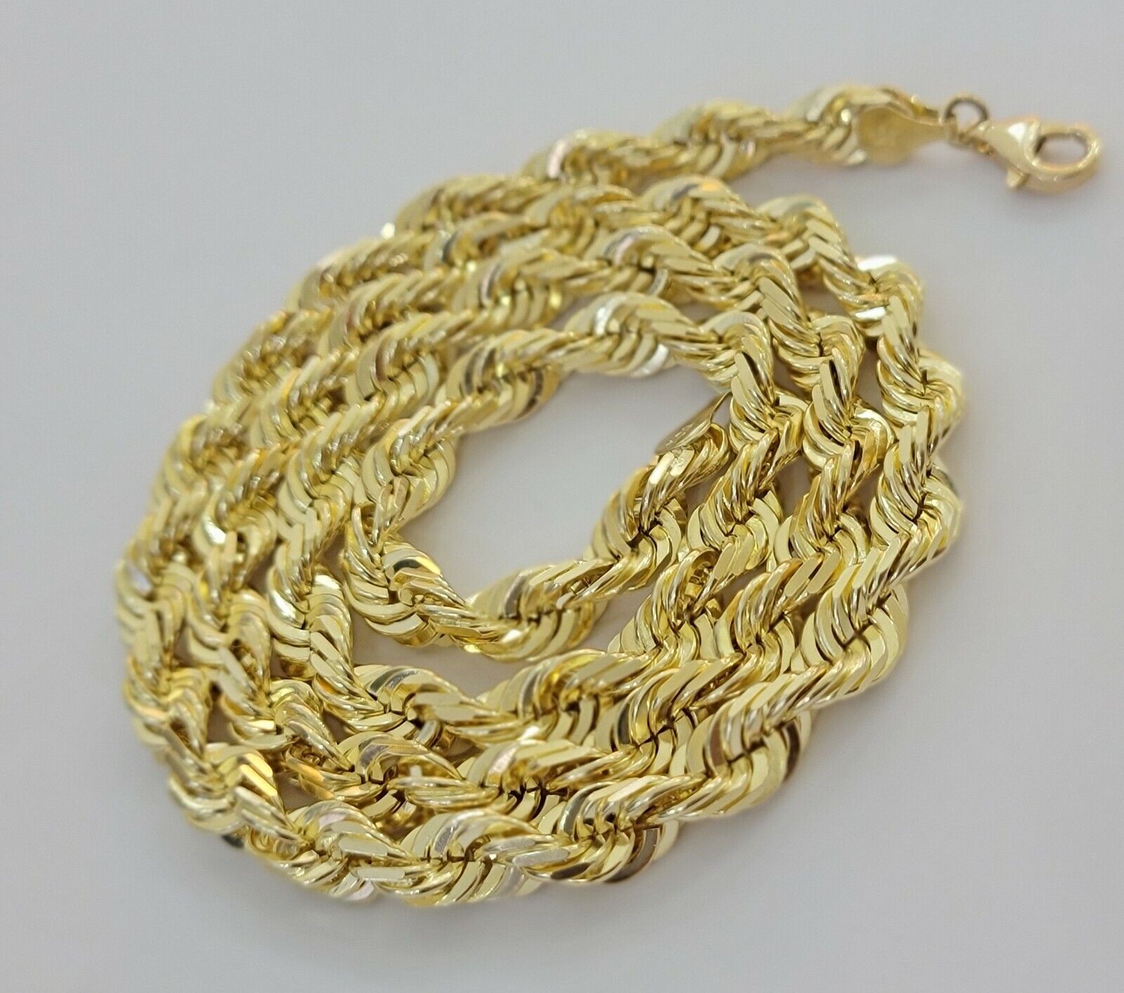 14k Gold Rope Chain 7mm 22 Inch Necklace Diamond Cuts Men's REAL 14 KT SOLID - Reva Jeweler