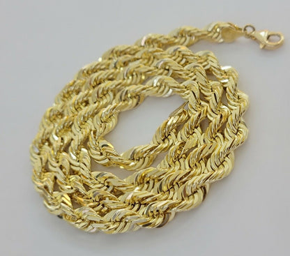 14k Gold Rope Chain 7mm 22 Inch Necklace Diamond Cuts Men's REAL 14 KT SOLID - Reva Jeweler