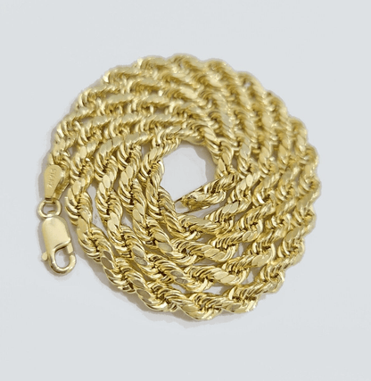 14k Gold Rope Chain Necklace 5mm 18 - 26 Inch Diamond Cut Men Women REAL 14KT GOLD - Reva Jeweler