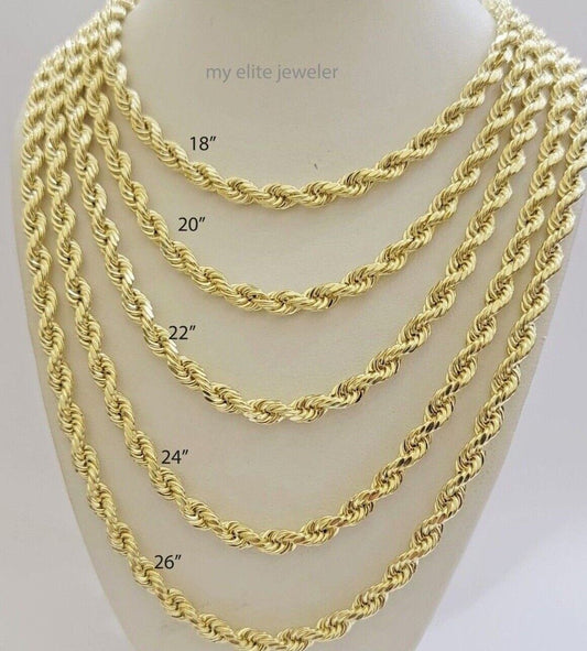 14k Gold Rope Chain Necklace 5mm 18 - 26 Inch Diamond Cut Men Women REAL 14KT GOLD - Reva Jeweler