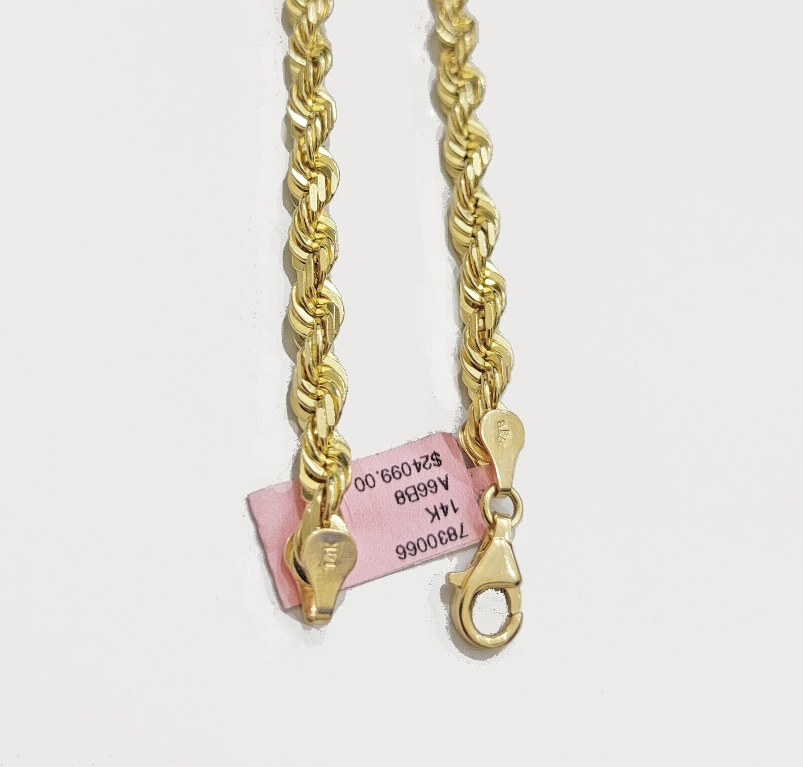 14k Gold Rope Chain Necklace 5mm Real 14kt Yellow Gold 18 - 28 Inch Diamond Cut - Reva Jeweler