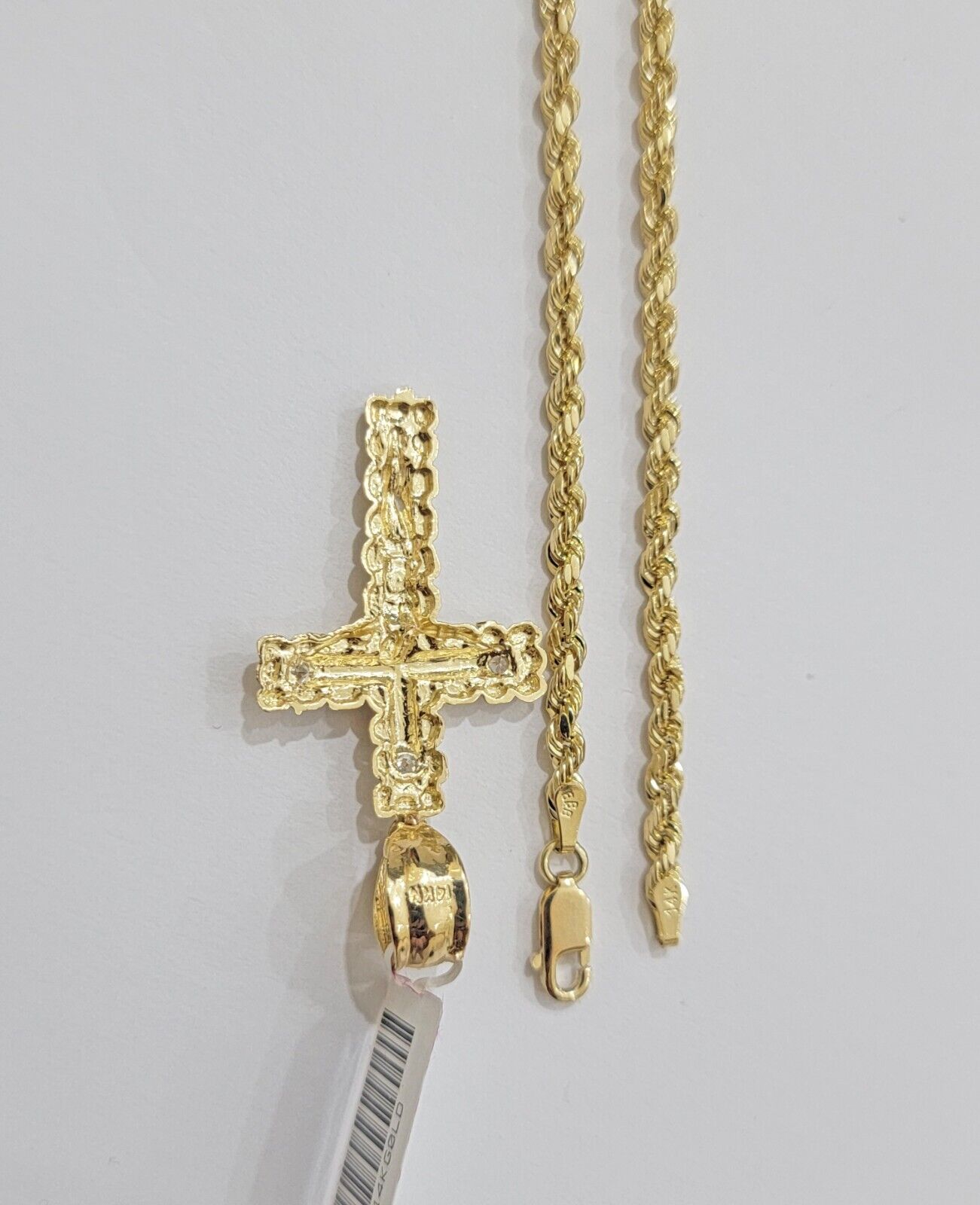 14k Gold Rope Chain Necklace Cross Charm Pendant Set 16 - 28" inch 3mm , Real 14KT - Reva Jeweler
