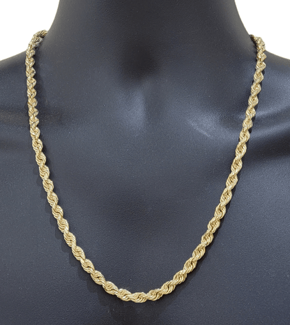 14k Gold Rope Chain & Nugget Texas map Charm pendant & 26 Inch Necklace Set Mens - Reva Jeweler