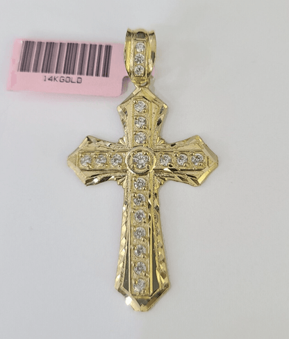 14k Jesus Christ CZ Cross Charm Pendant 2" Yellow Gold REAL Genuine Diamond Cuts - GoldenlinQ