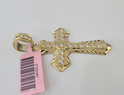 14k Jesus Christ CZ Cross Charm Pendant 2" Yellow Gold REAL Genuine Diamond Cuts - GoldenlinQ