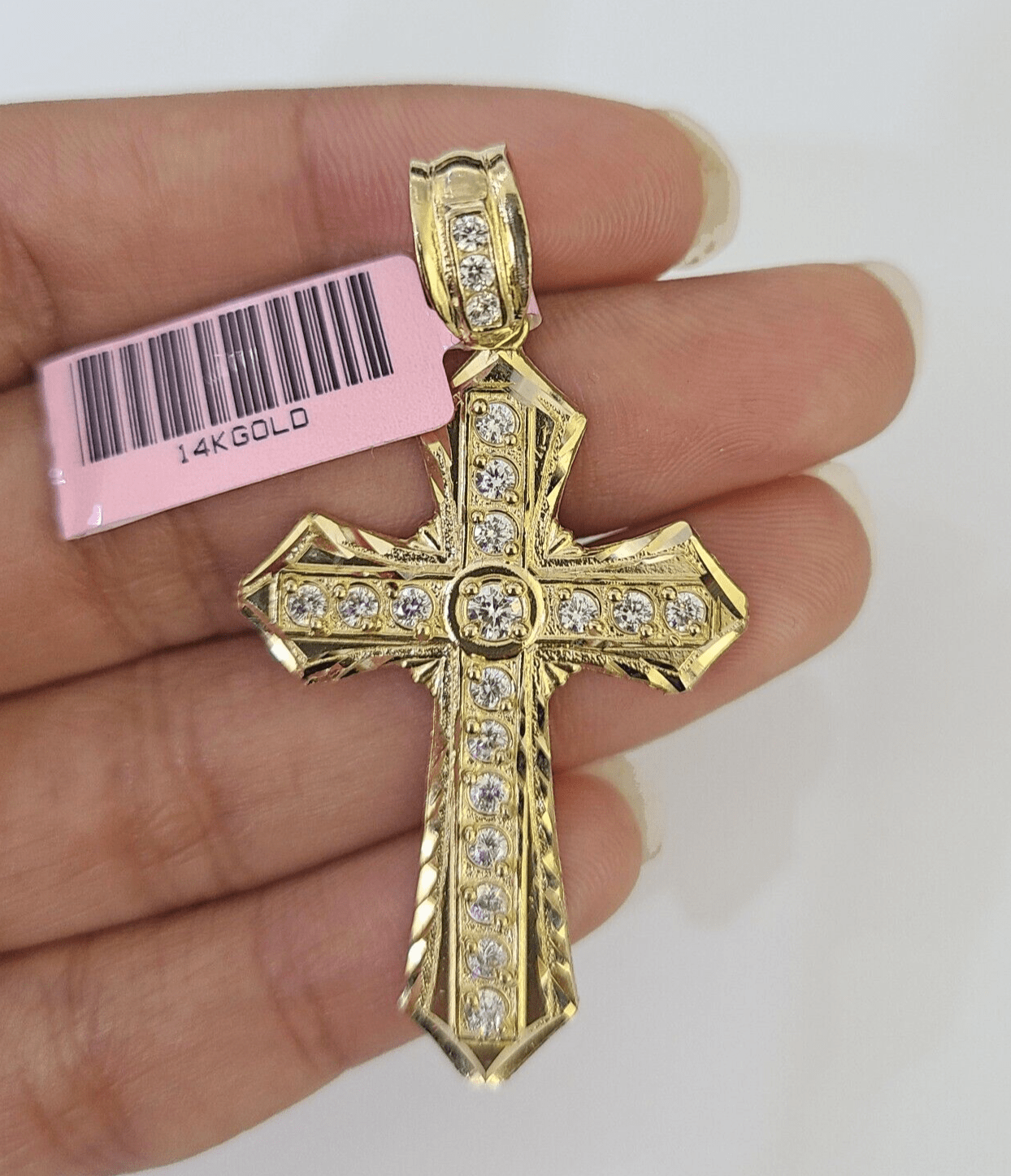 14k Jesus Christ CZ Cross Charm Pendant 2" Yellow Gold REAL Genuine Diamond Cuts - GoldenlinQ