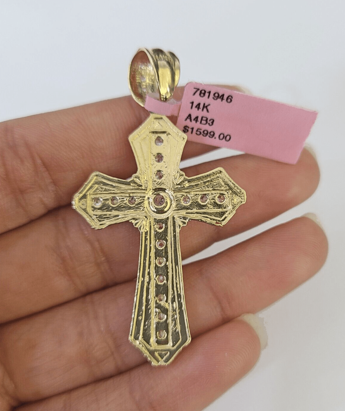 14k Jesus Christ CZ Cross Charm Pendant 2" Yellow Gold REAL Genuine Diamond Cuts - GoldenlinQ