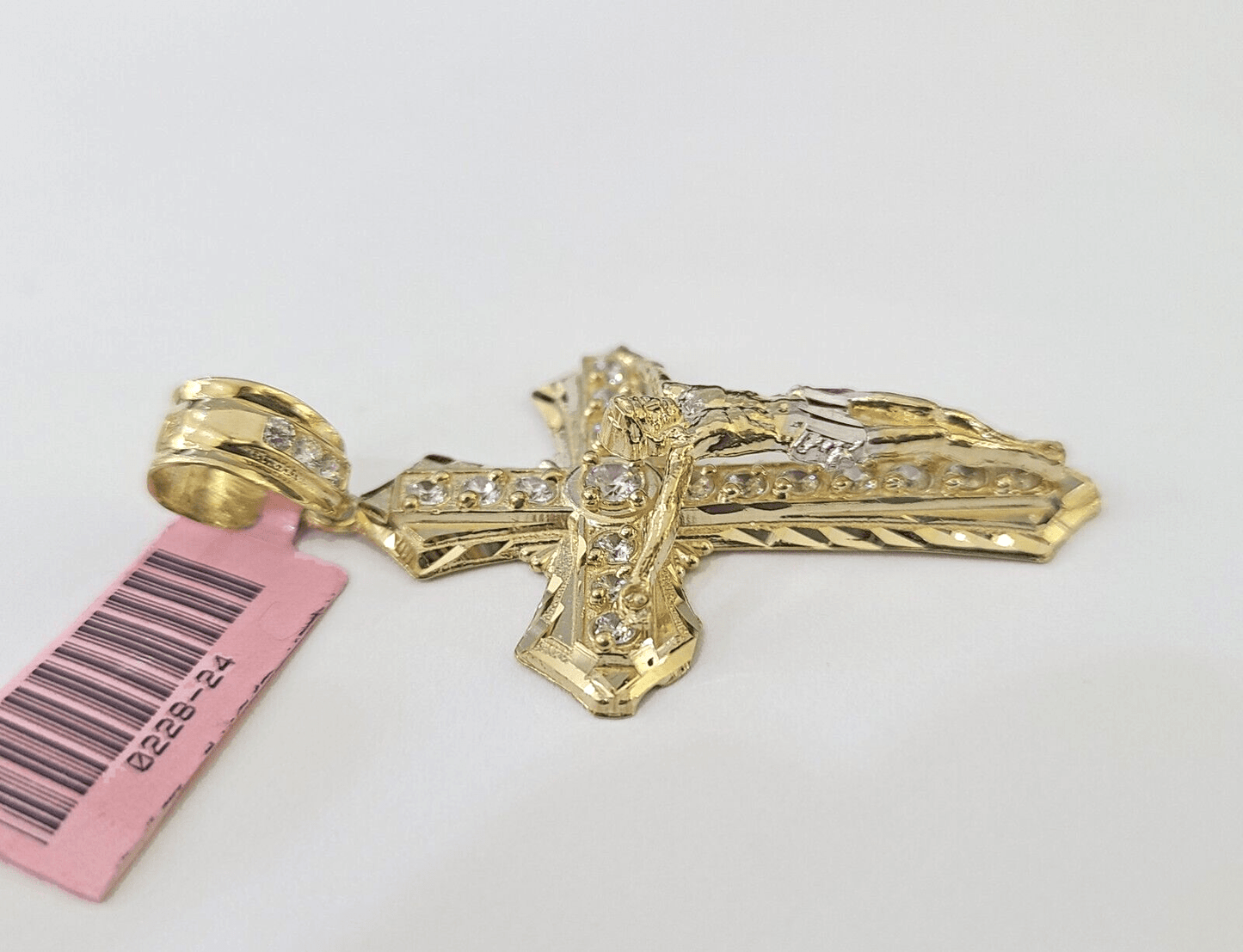 14k Jesus Christ CZ Cross Charm Pendant Yellow Gold REAL Genuine - GoldenlinQ