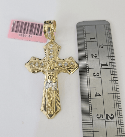 14k Jesus Christ CZ Cross Charm Pendant Yellow Gold REAL Genuine - GoldenlinQ