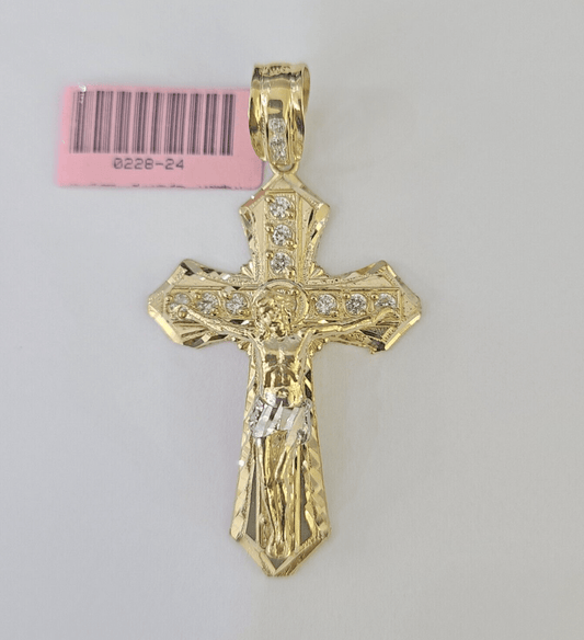 14k Jesus Christ CZ Cross Charm Pendant Yellow Gold REAL Genuine - GoldenlinQ