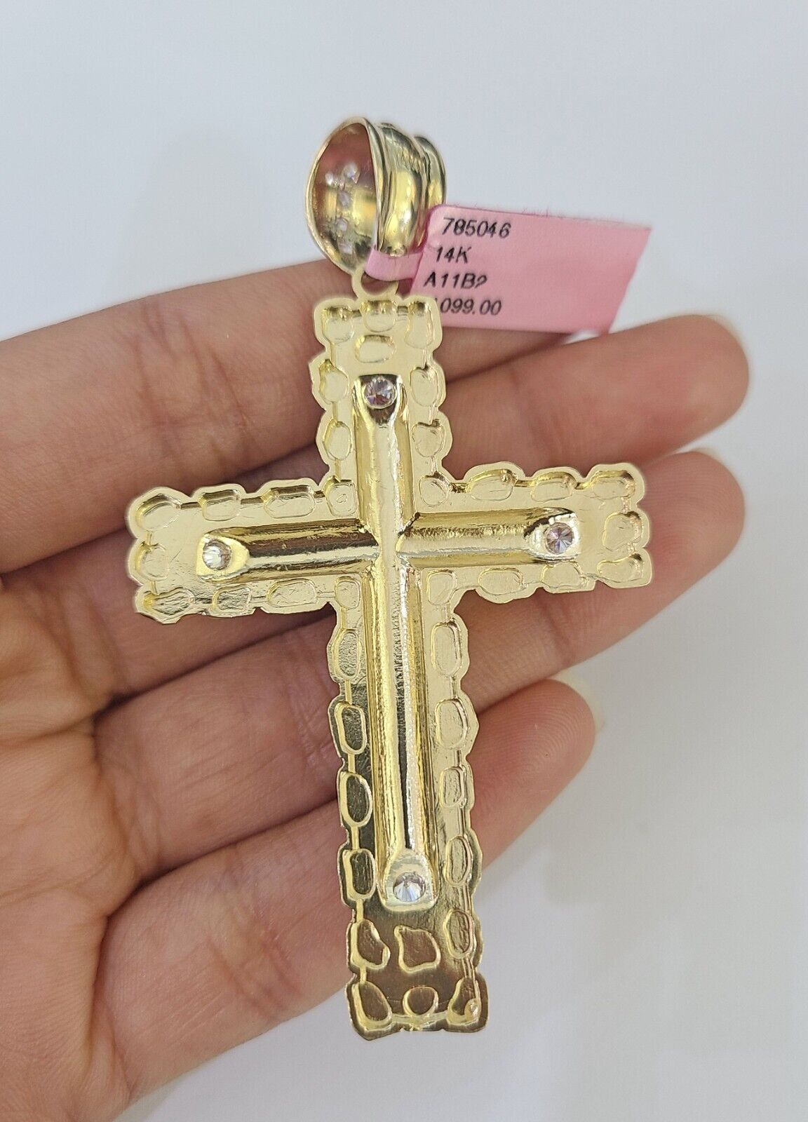 14k Jesus Christ Nugget Cross Charm Pendant Yellow Gold REAL Genuine - GoldenlinQ