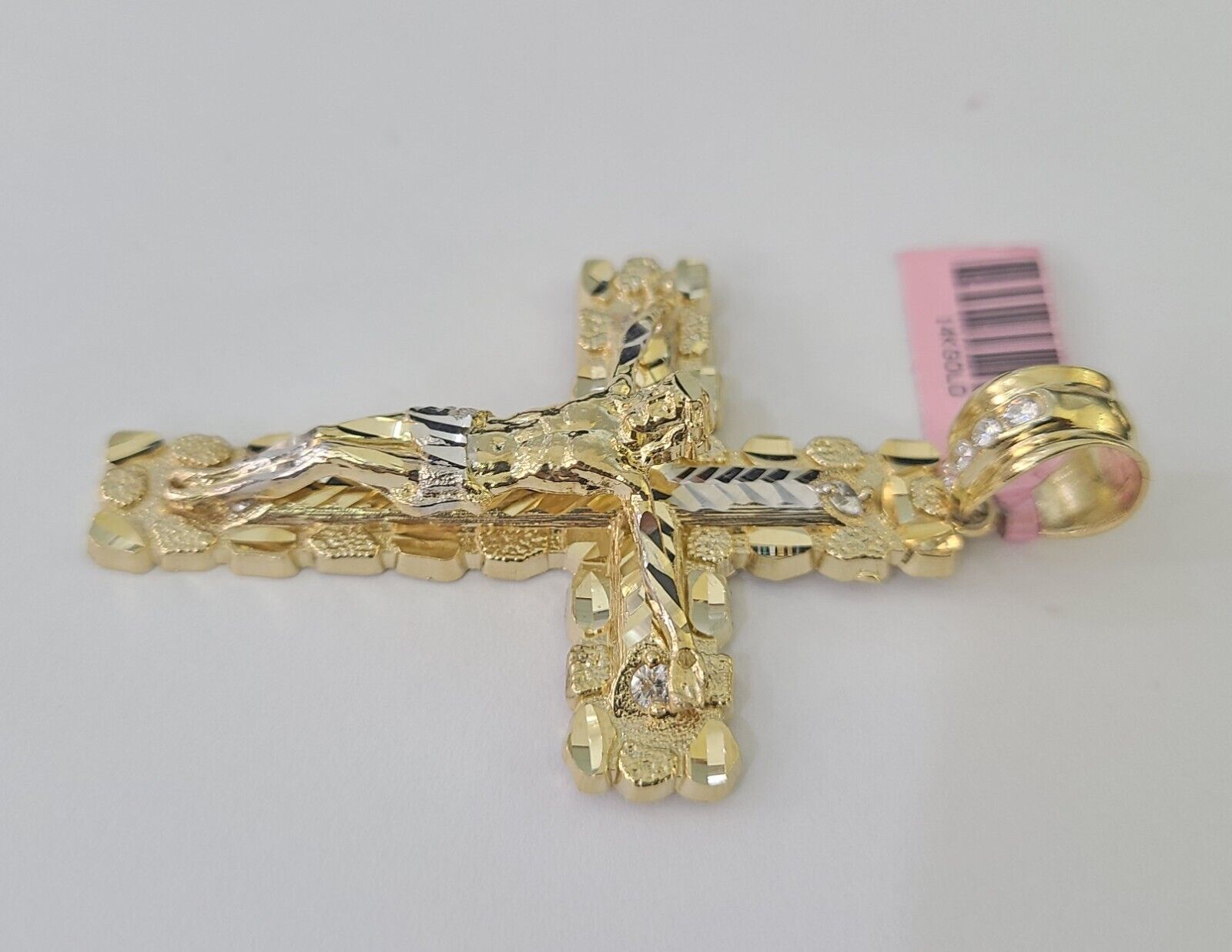 14k Jesus Christ Nugget Cross Charm Pendant Yellow Gold REAL Genuine - GoldenlinQ