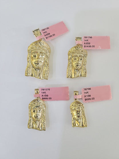 14k Jesus Head Pendant Charm Yellow Gold Men Women 1.75" 1.5" 1.25" 1" Real - GoldenlinQ
