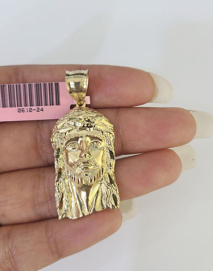 14k Jesus Head Pendant Charm Yellow Gold Men Women 1.75" 1.5" 1.25" 1" Real - GoldenlinQ