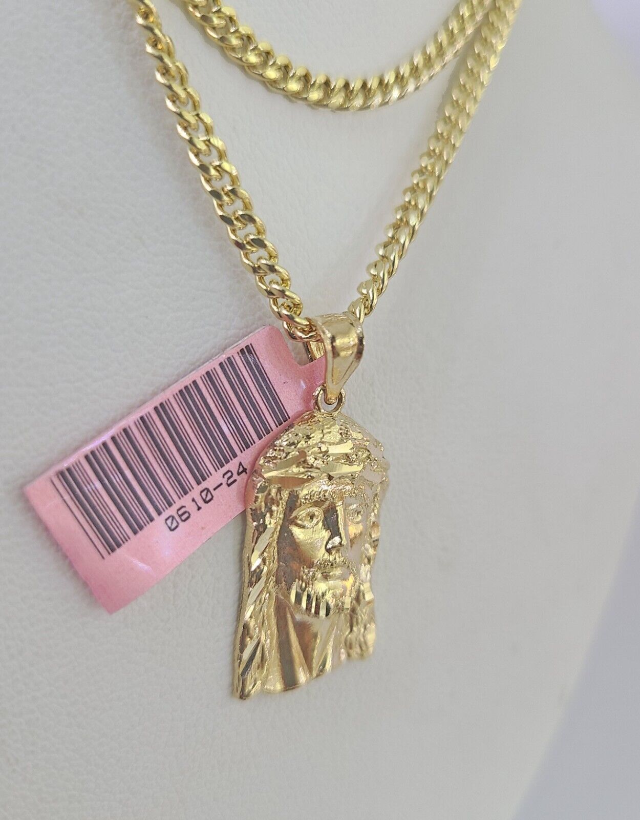 14k Miami Cuban Chain Jesus Head Charm Yellow Gold Set 3mm 18"-28" Necklace