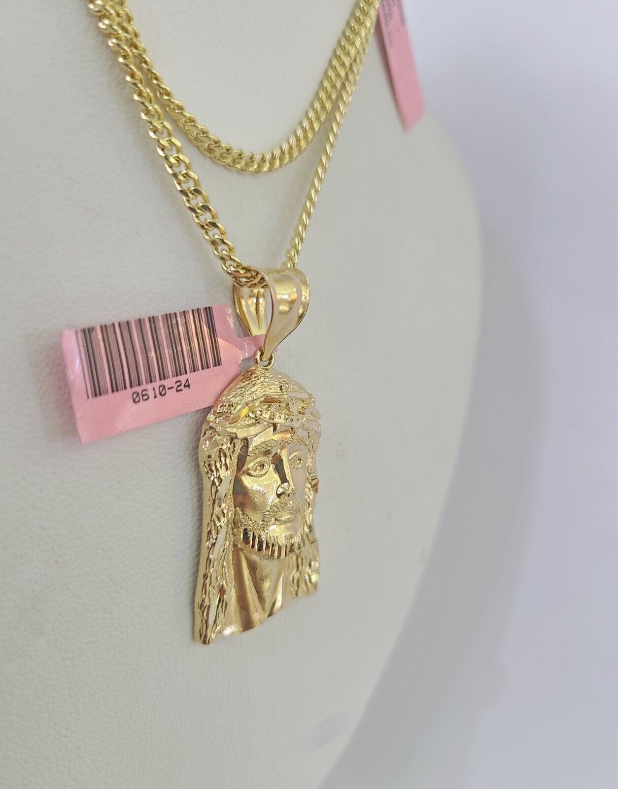 14k Miami Cuban Chain Jesus Head Charm Yellow Gold Set 3mm 18"-28" Necklace