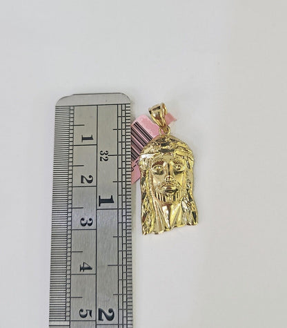 14k Miami Cuban Chain Jesus Head Charm Yellow Gold Set 3mm 18"-28" Necklace