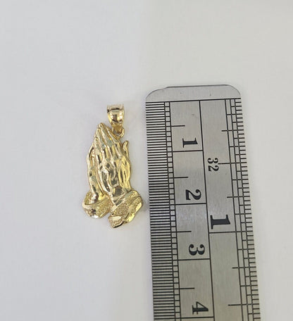 14k Miami Cuban Chain Praying Hands Charm Pendant 2mm 18" - 24inch SET Necklace - GoldenlinQ