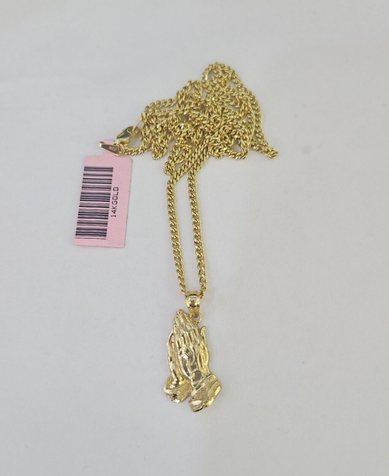 14k Miami Cuban Chain Praying Hands Charm Pendant 2mm 18" - 24inch SET Necklace - GoldenlinQ