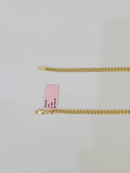 14k Nugget Cross Charm Miami Cuban Chain 4mm 24 inch SET Yellow Gold