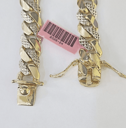 14K Real Gold ID Bracelet Miami Cuban link 12mm 8.5" inches 14kt Diamond Cut - GoldenlinQ