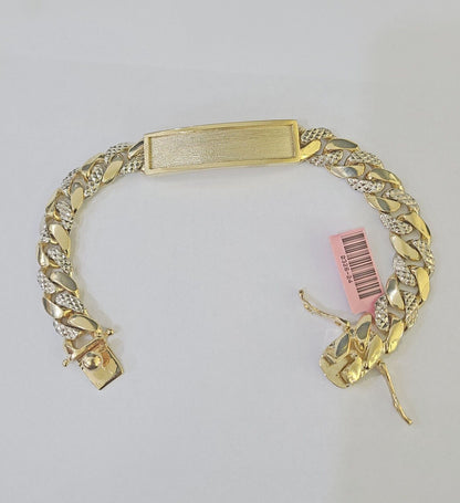 14K Real Gold ID Bracelet Miami Cuban link 12mm 8.5" inches 14kt Diamond Cut - GoldenlinQ