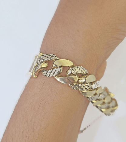 14K Real Gold ID Bracelet Miami Cuban link 12mm 8.5" inches 14kt Diamond Cut - GoldenlinQ