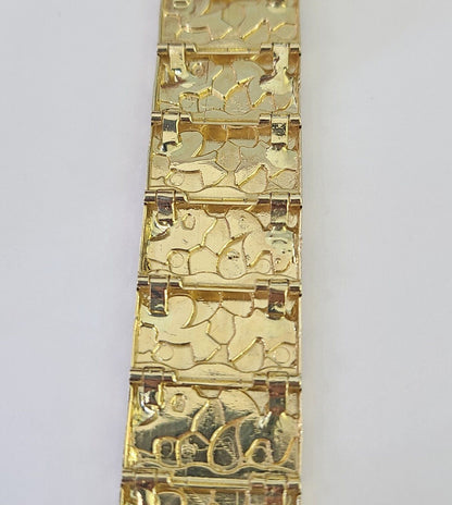 14K REAL Nugget Bracelet Yellow Gold 8.5"Inch 17mm Men Hand Gold 14kt - GoldenlinQ