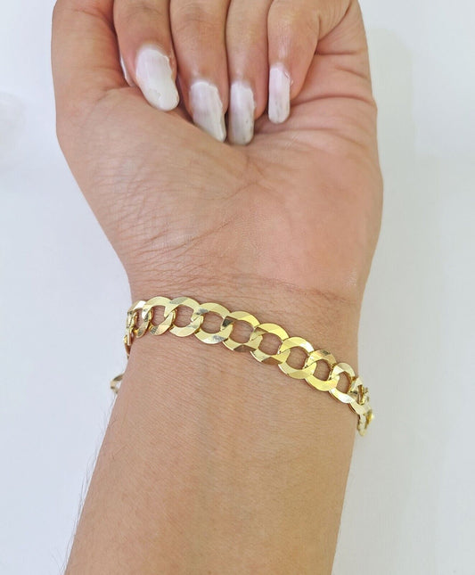 14K Real Solid Cuban Curb Bracelet 8mm Link 9" inch Genuine Yellow Gold - GoldenlinQ