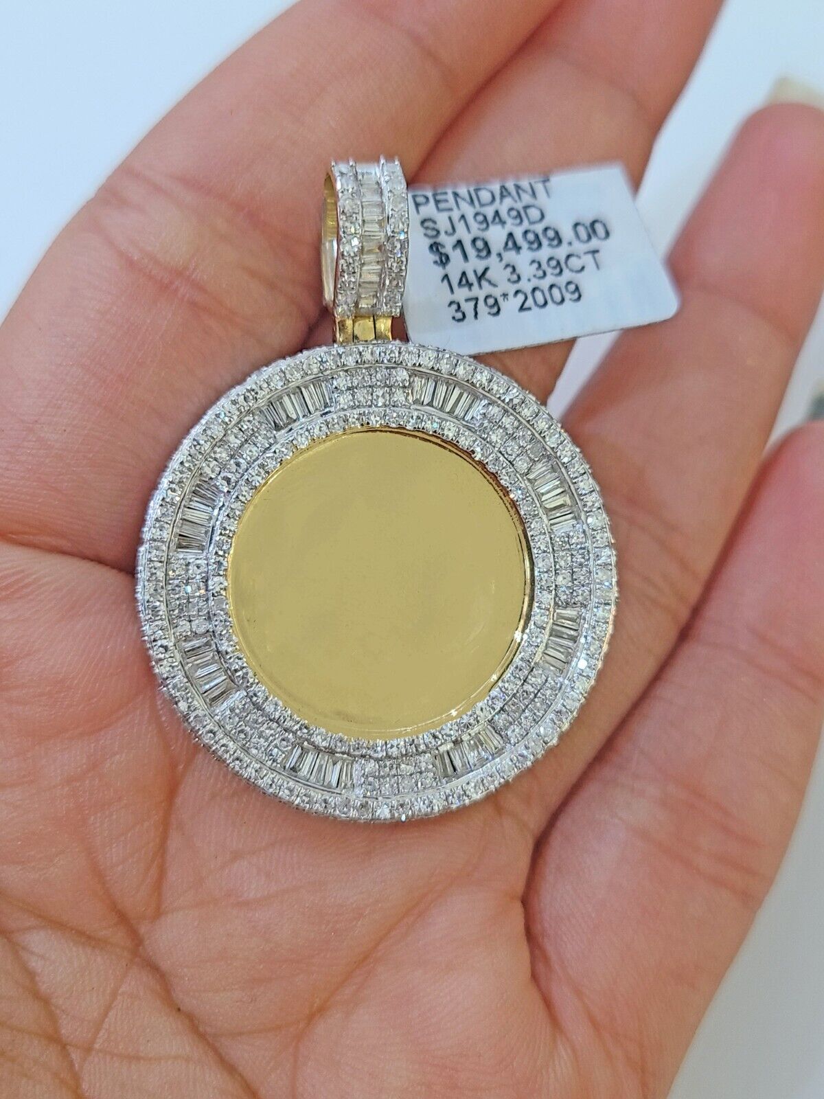 14k Real Yellow Gold And Diamond Circular Charm / Pendant 3.39CT - Reva Jeweler