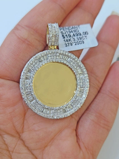 14k Real Yellow Gold And Diamond Circular Charm / Pendant 3.39CT - Reva Jeweler