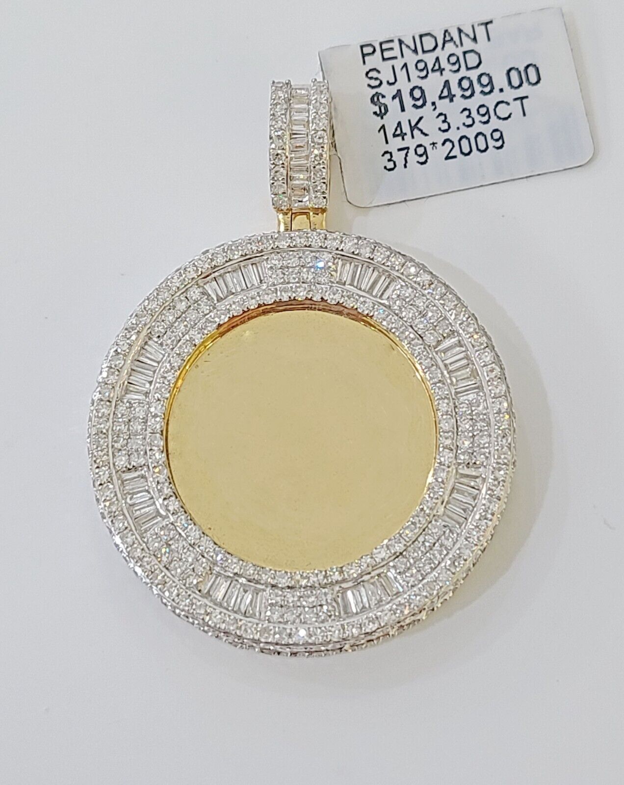 14k Real Yellow Gold And Diamond Circular Charm / Pendant 3.39CT - Reva Jeweler