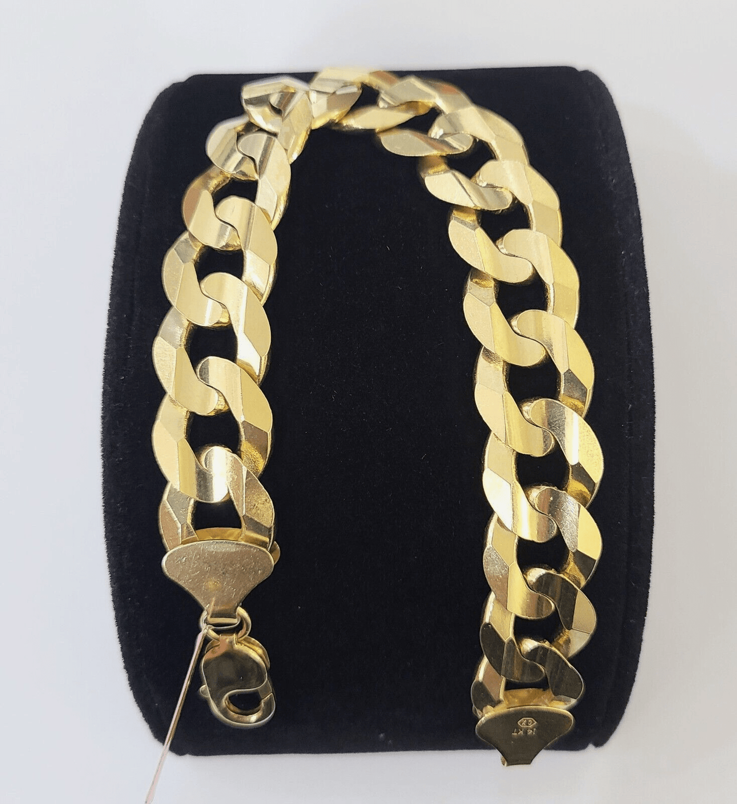 14K Real Yellow Gold Cuban Curb Bracelet 15mm Link 9" inch Genuine - Reva Jeweler
