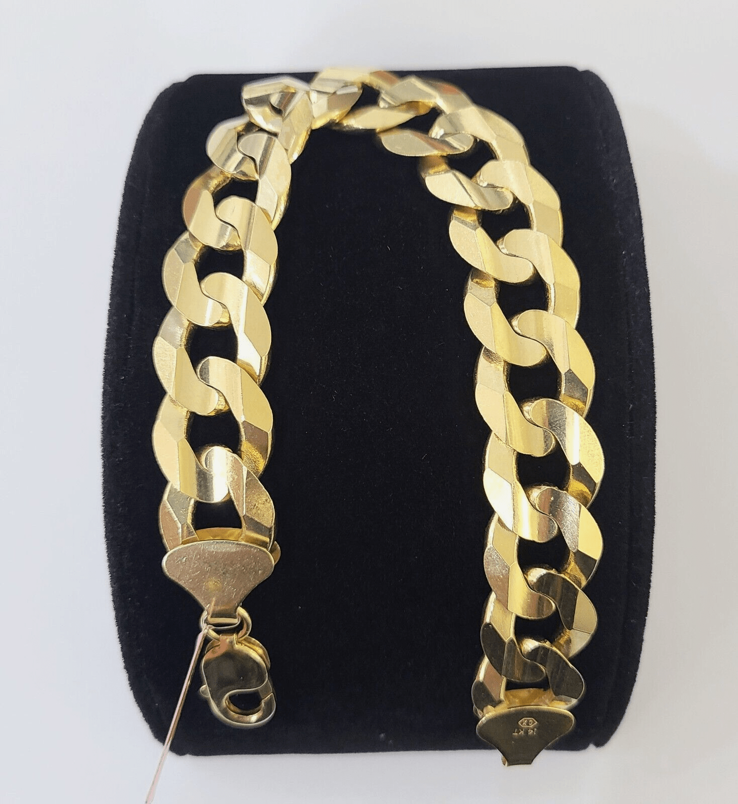 14K Real Yellow Gold Cuban Curb Bracelet 15mm Link 9" inch Genuine - Reva Jeweler