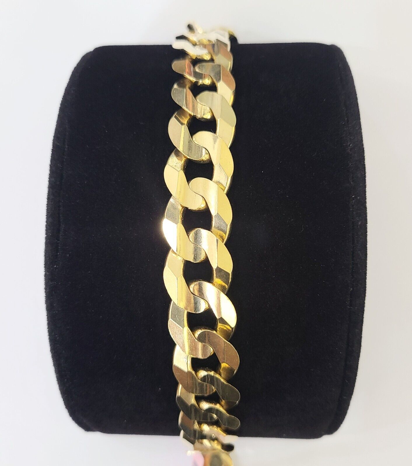 14K Real Yellow Gold Cuban Curb Bracelet 15mm Link 9" inch Genuine - Reva Jeweler