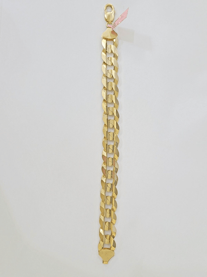 14K Real Yellow Gold Cuban Curb Bracelet 15mm Link 9" inch Genuine - Reva Jeweler