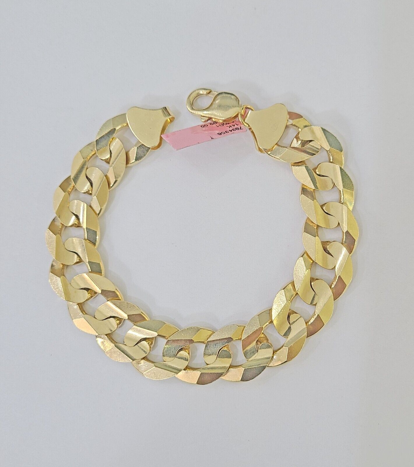 14K Real Yellow Gold Cuban Curb Bracelet 15mm Link 9" inch Genuine - Reva Jeweler