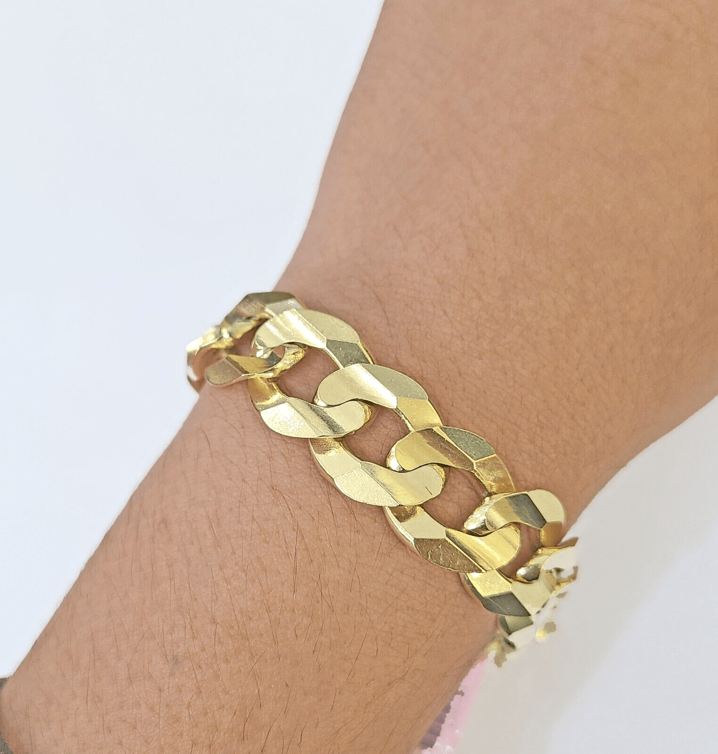 14K Real Yellow Gold Cuban Curb Bracelet 15mm Link 9" inch Genuine - Reva Jeweler