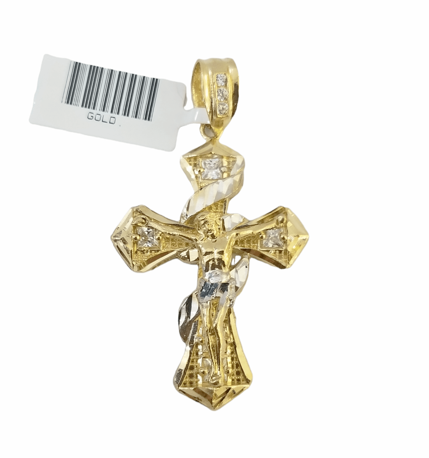 14K Real Yellow Gold Jesus Cross Diamond Cut Pendant Religious - Reva Jeweler