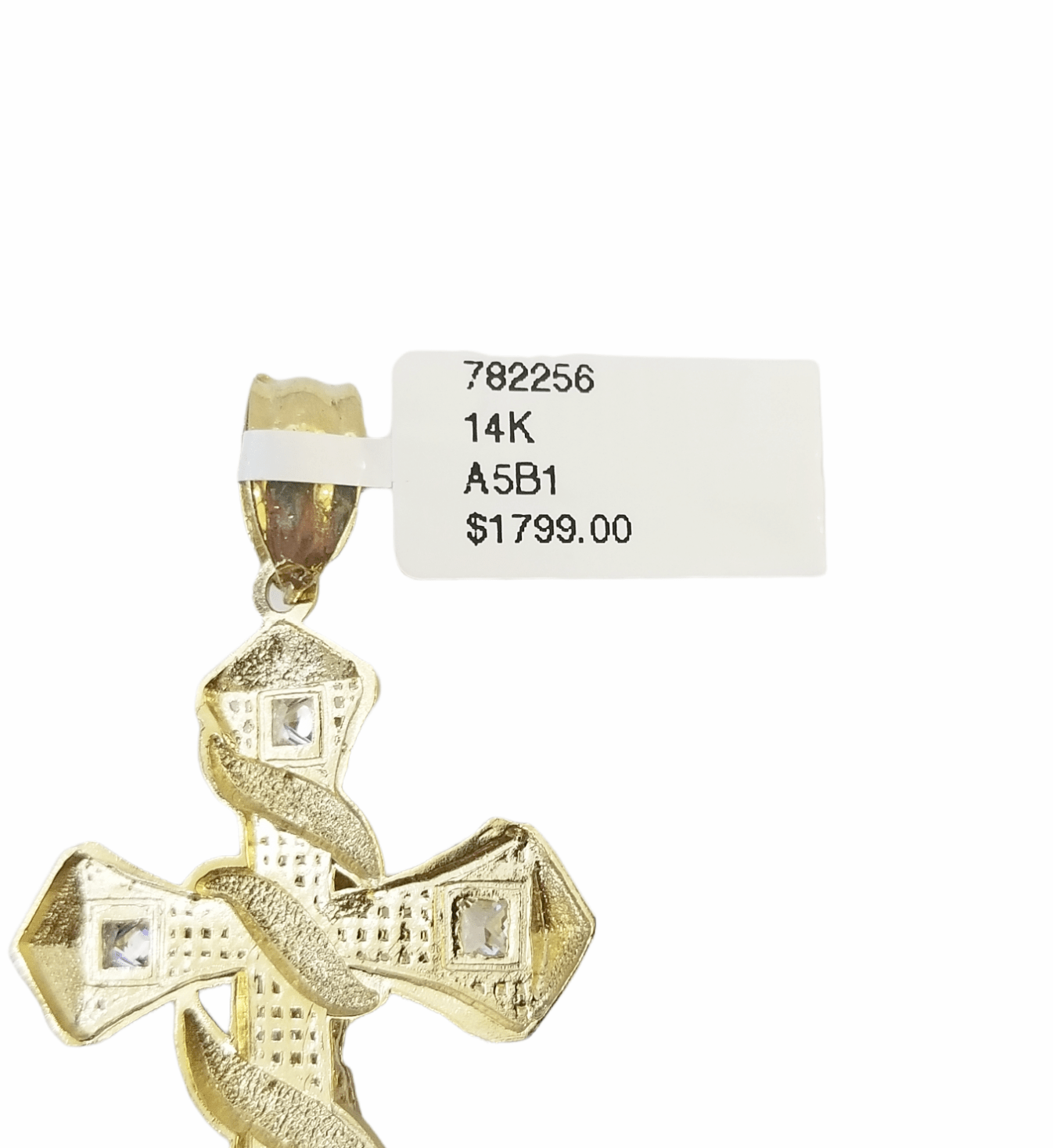 14K Real Yellow Gold Jesus Cross Diamond Cut Pendant Religious - Reva Jeweler