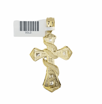 14K Real Yellow Gold Jesus Cross Diamond Cut Pendant Religious - Reva Jeweler