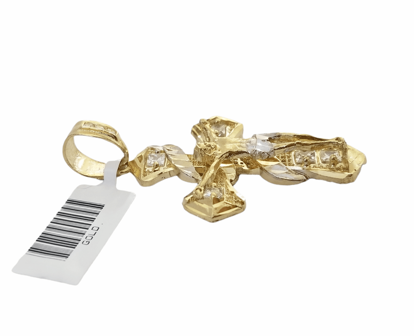 14K Real Yellow Gold Jesus Cross Diamond Cut Pendant Religious - Reva Jeweler