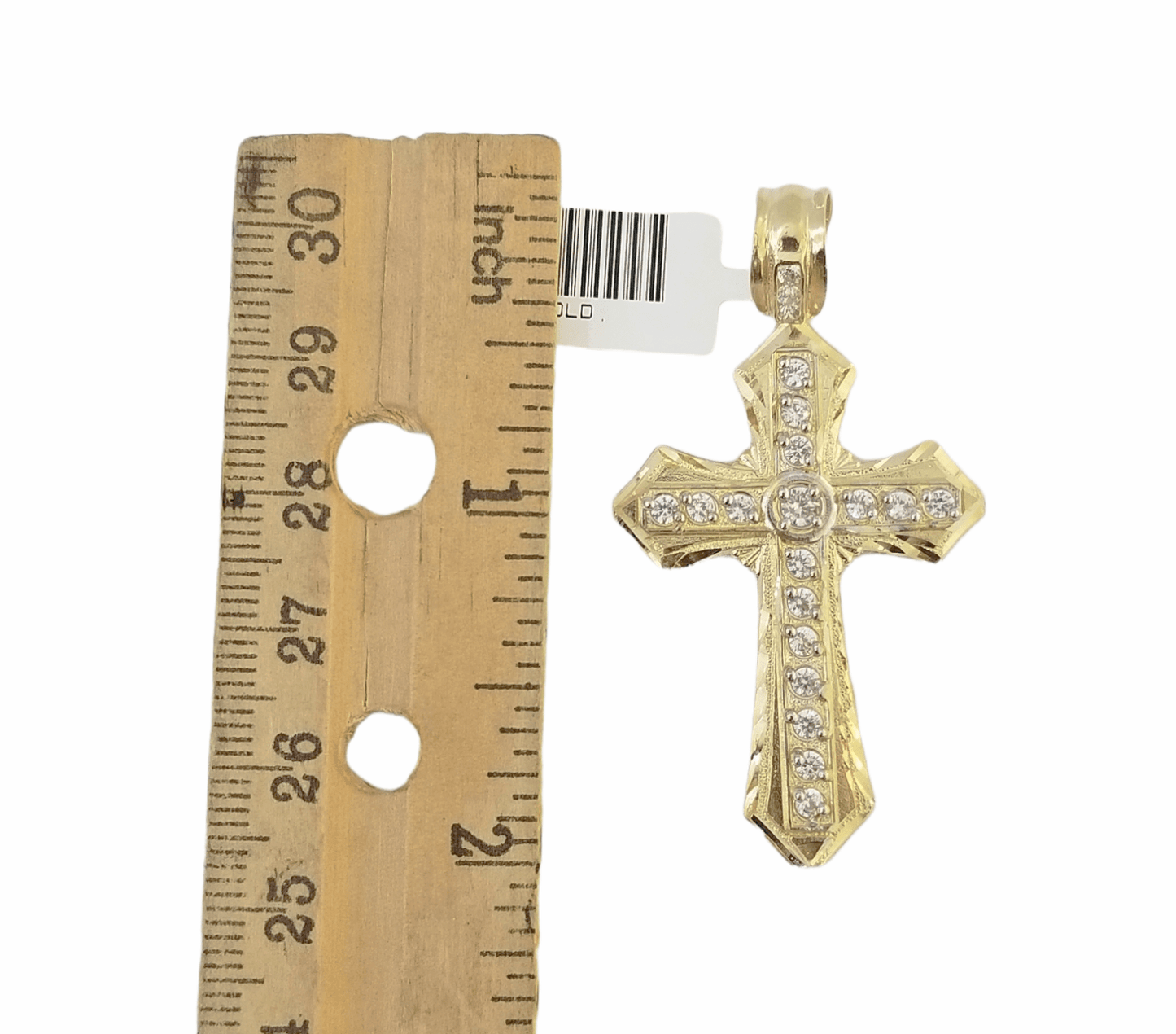 14K Real Yellow Gold Jesus Cross Diamond Cut Pendant Religious Charm - Reva Jeweler